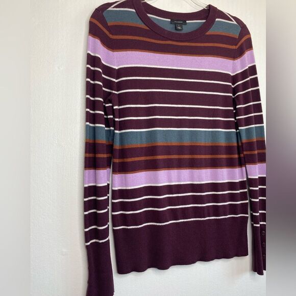 Halogen Freya Striped Multicolor Sweater Size Small Purple Burgundy - Picture 2 of 6